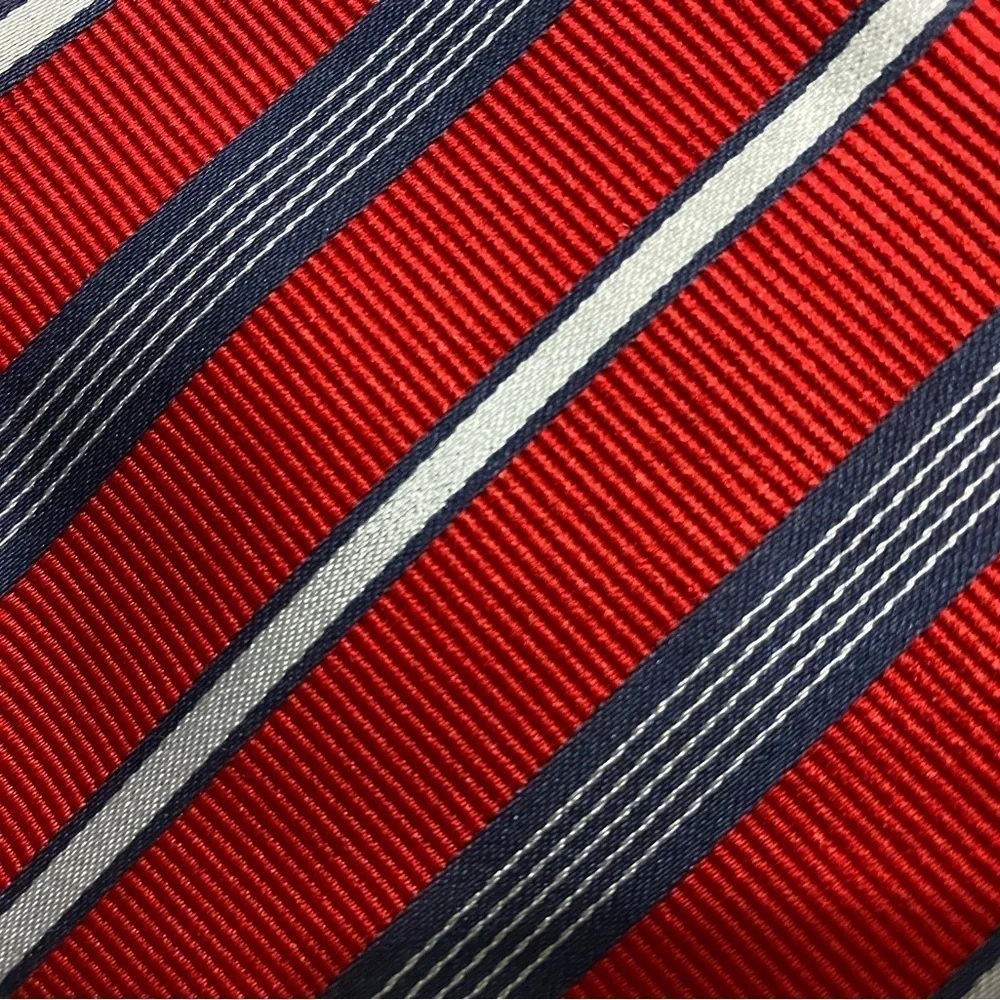 TOMMY HILFIGER RED BLUE WHITE STRIPES SILK REPP NECKTIE TIE